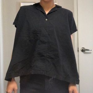Black Crane Open Front Shirt in Black